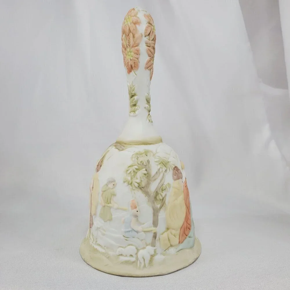 VTG Lefton Christopher Collection Porcelain Nativity Bell Hand Painted 1982
